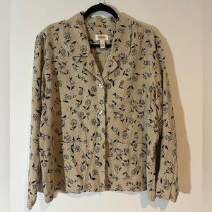 Talbots Medium Floral Button Button Down Blazer Jacket Tan Black Business Casual